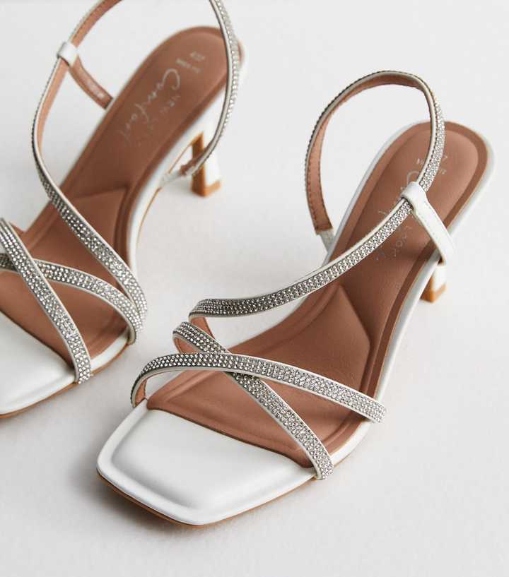 Denim Diamante Studded Strap Heeled Sandals