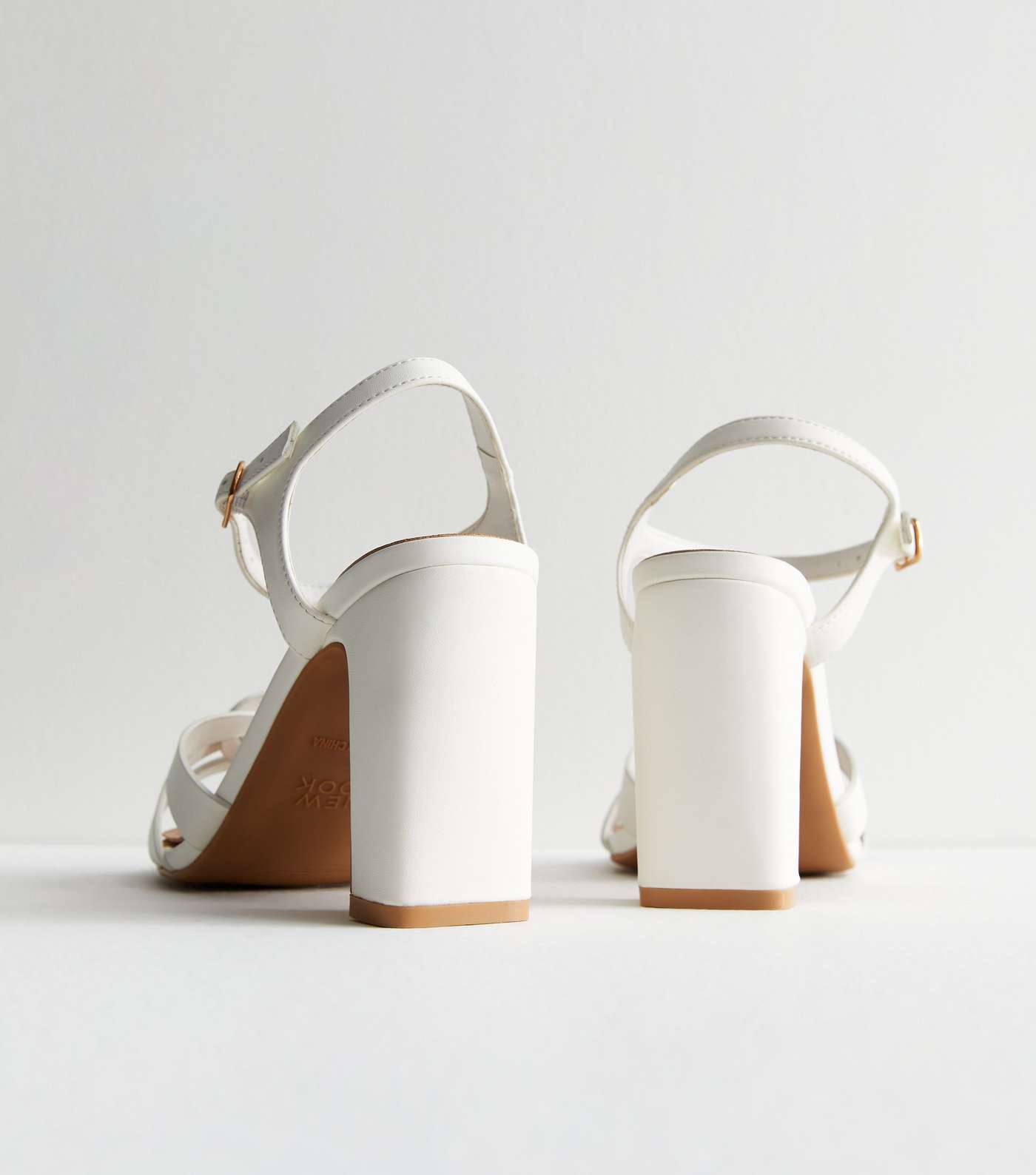 Wide Fit White Leather-Look Twist Block Heel Sandals Image 4