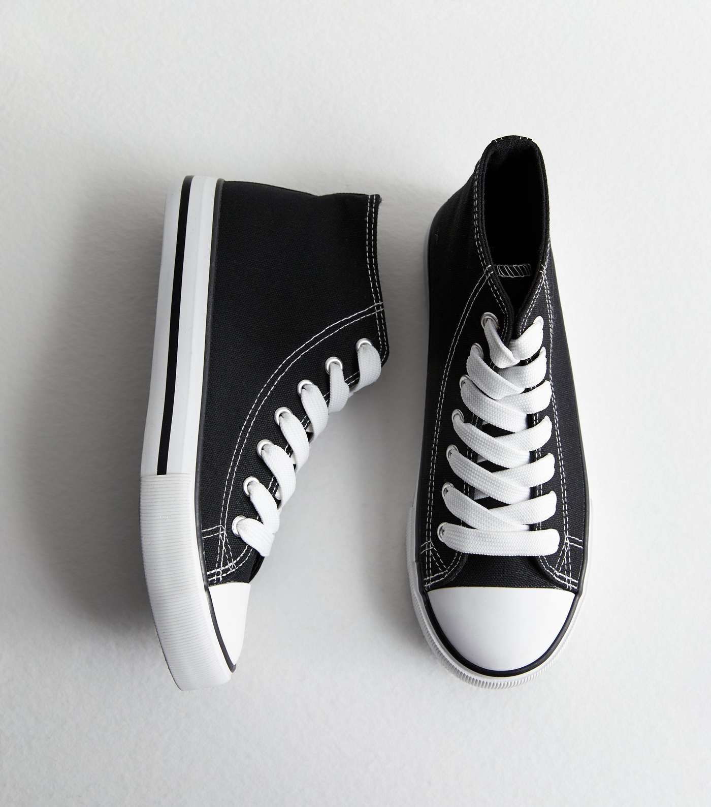 Wide Fit Black Canvas High Top Lace Up Trainers | New Look