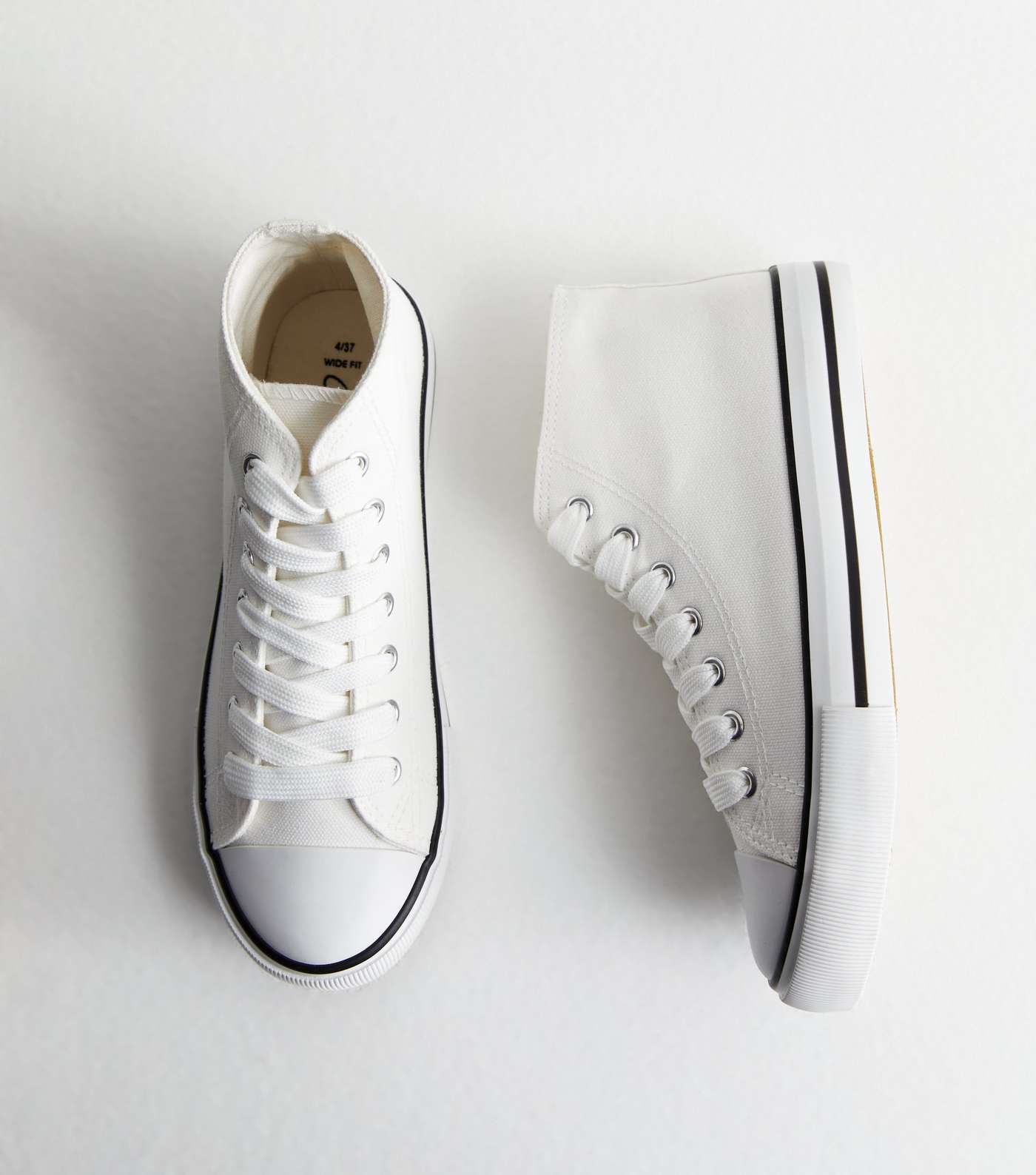 Wide Fit White Canvas High Top Lace Up Trainers Image 3