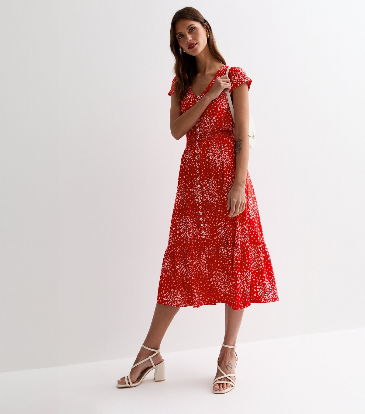 Women's Red Animal Print Button Front Midi Dress Blue Vanilla New Look