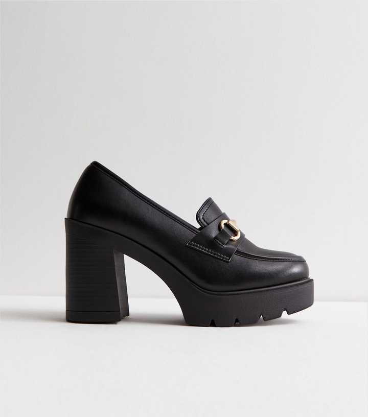Black Chunky Block Heel Loafers