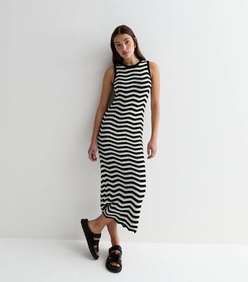 Black Stripe Knit Sleeveless Bodycon Maxi Dress New Look