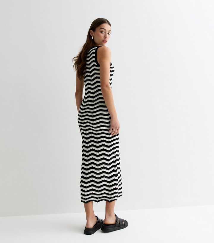 Black Stripe Knit Sleeveless Bodycon Maxi Dress