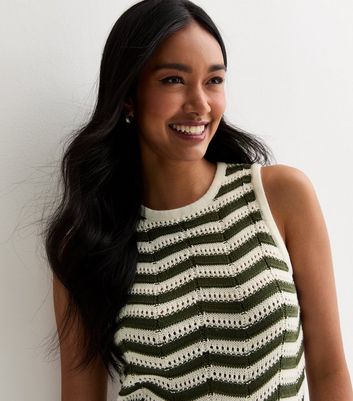 Green Stripe Knit Sleeveless Bodycon Maxi Dress New Look