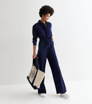 Tall Navy Cotton Belted Utility Jumpsuit New Look