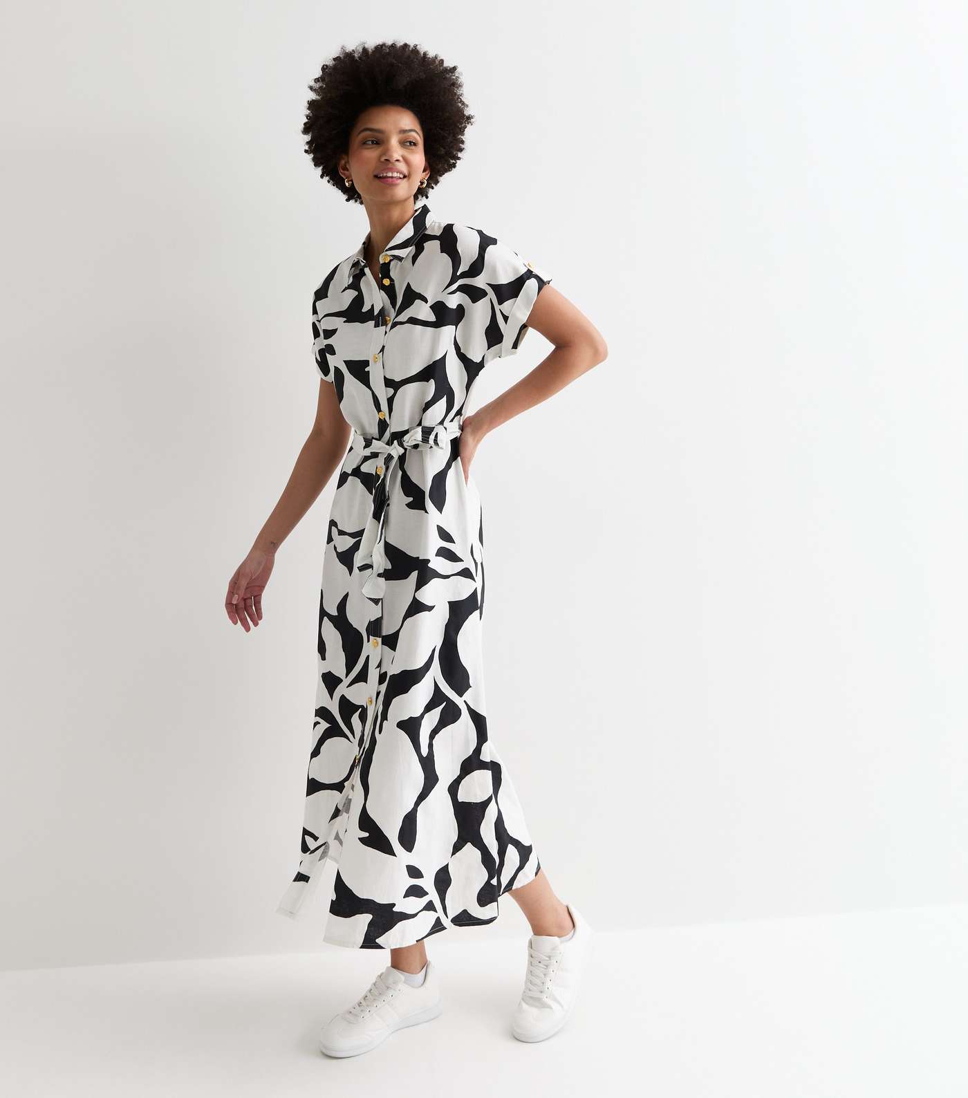 Tall Black Abstract Print Belted Midi Dress Image 3