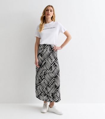 Black Abstract Print High Waist Midi Skirt New Look