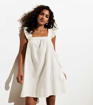 Petite White Cotton Frill Strap Mini Dress