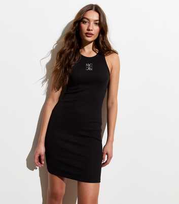 Black NYC Embroidered Mini Racer Dress