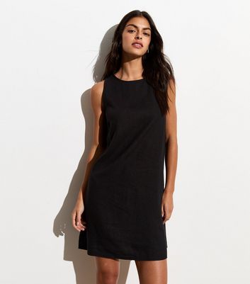 Black Linen Blend Open Back Mini Dress | New Look