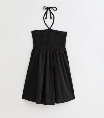 Black Shirred Halterneck Mini Dress New Look