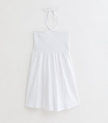 White Shirred Halterneck Mini Dress New Look