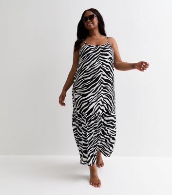 Curves White Zebra Print Cross Back Maxi Beach Dress New Look