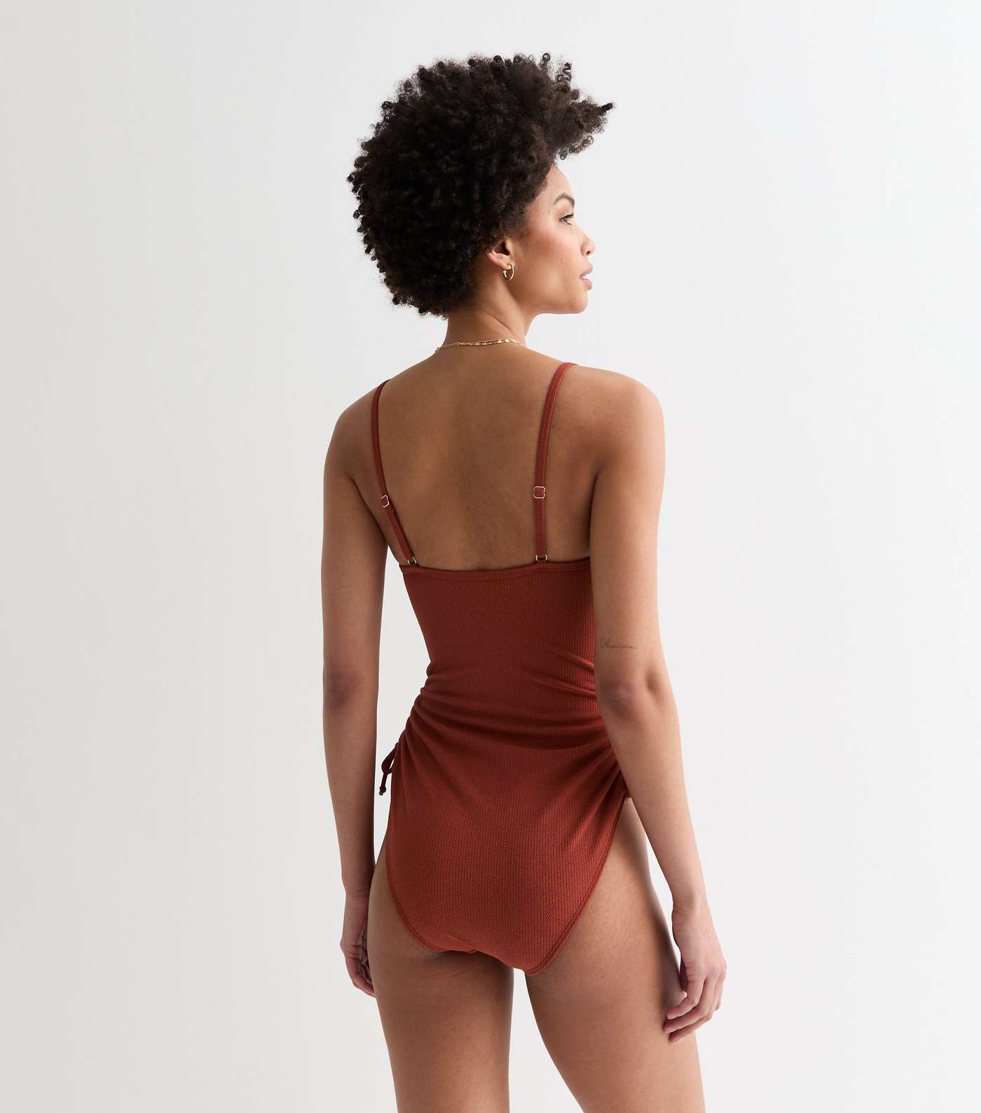 Tall Rust Textured Square Neck Ruched Swimsuit Image 4