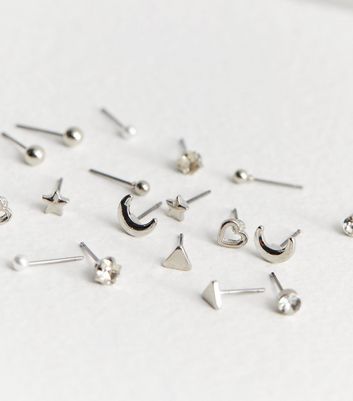 9 Pack Silver Mixed Stud Earrings New Look
