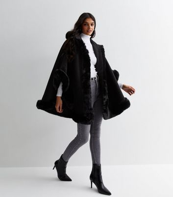 Black cape with shop faux fur trim