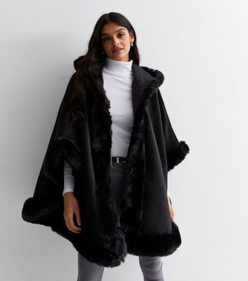 Black cape with 2025 faux fur trim