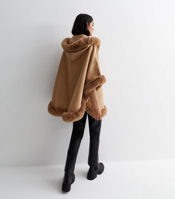 Faux fur cheap trim hooded cape