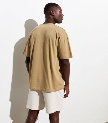 Men's Stone Cotton California Pocket Print T-Shirt New Look
