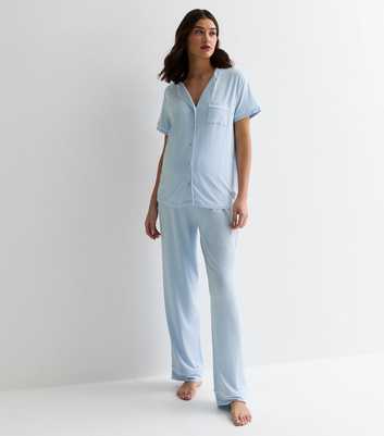 Maternity Pale Blue Revere Trouser Pyjama Set
