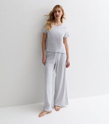 Pale Grey Love Logo Trouser Pyjama Set New Look