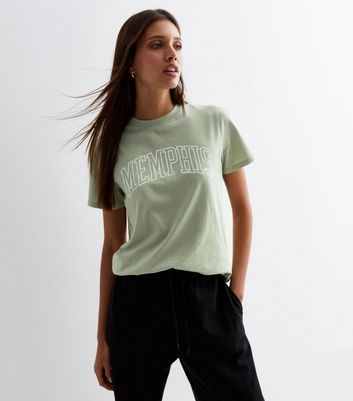 Light Green Cotton Memphis Logo T-Shirt New Look