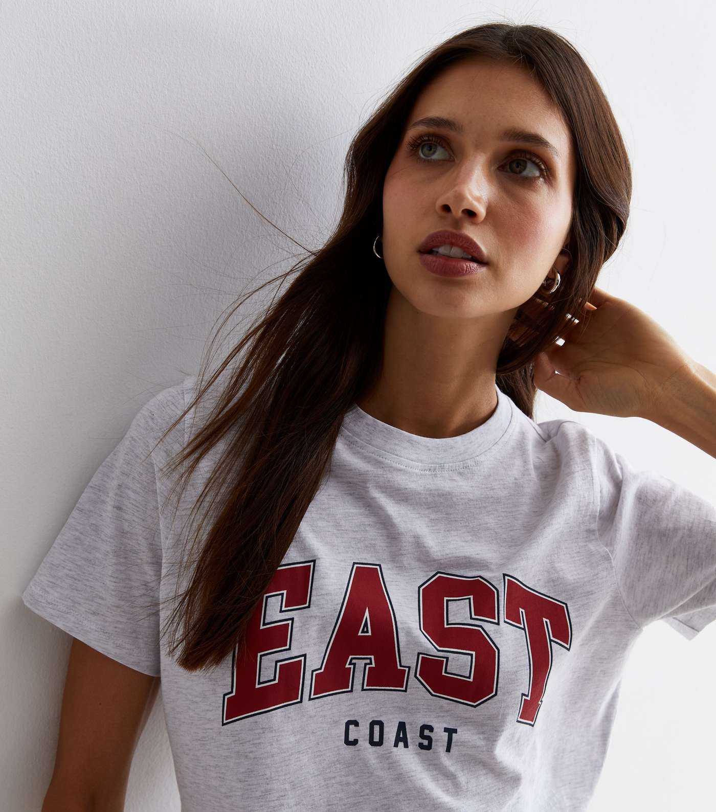 Pale Grey Marl Cotton East Coast Logo T-Shirt Image 3