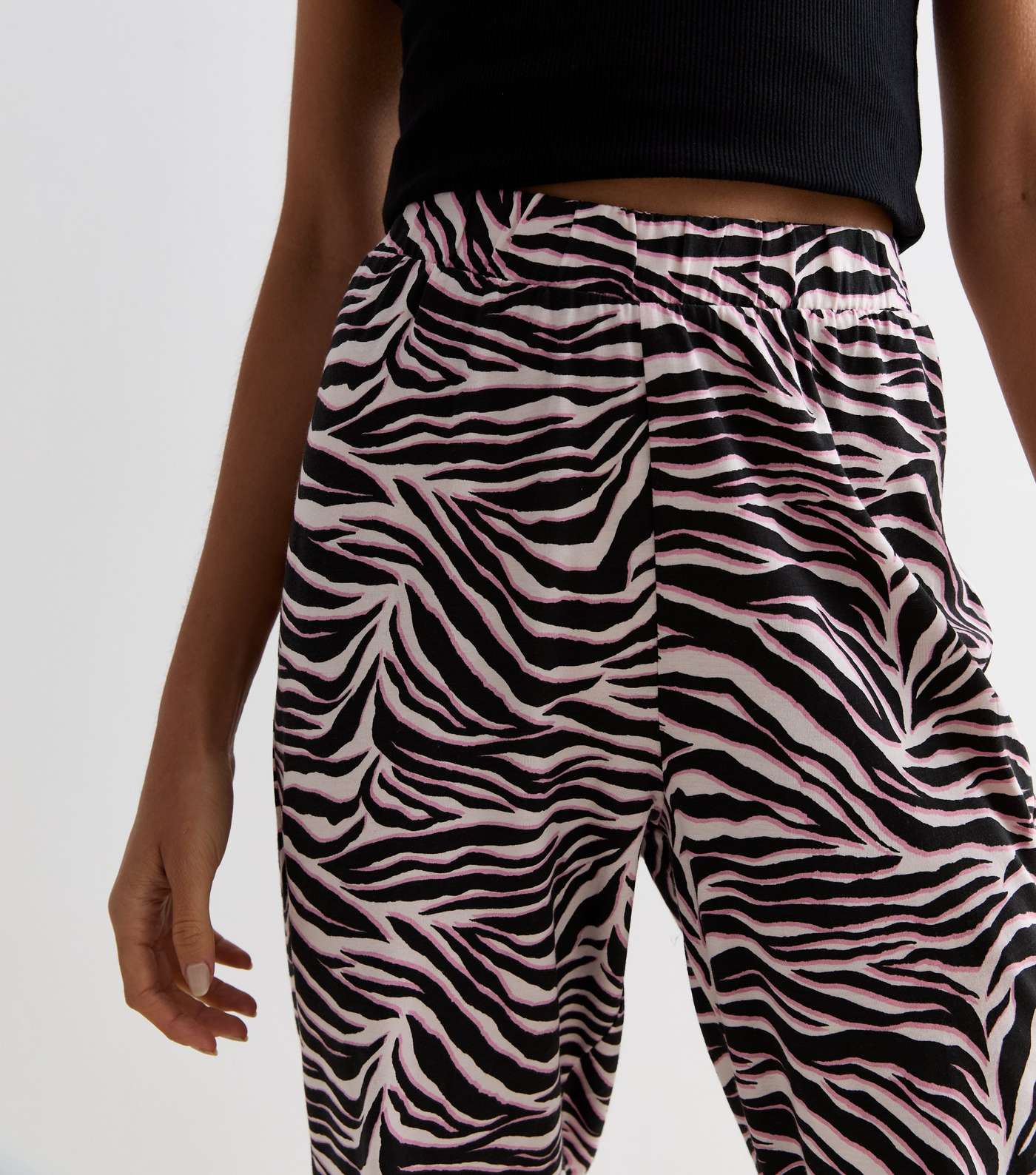 Black Leopard Print Jogger Vest Cotton Pyjama Set  Image 2