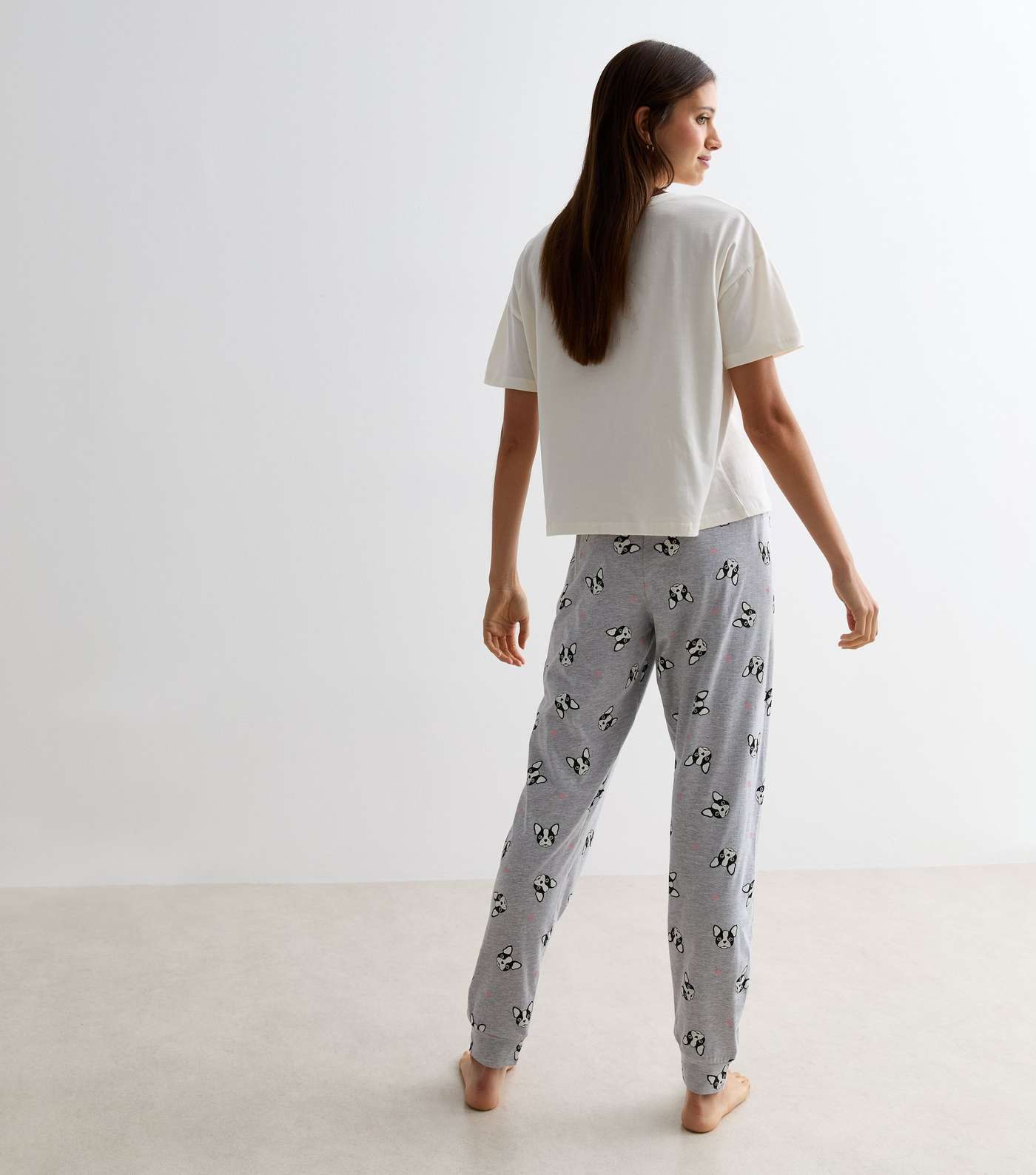 Light Grey Frenchie Print Trouser Pyjama Set Image 4