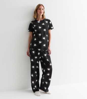 Maternity Black Heart Print Cotton Wide Leg Pyjama Set
