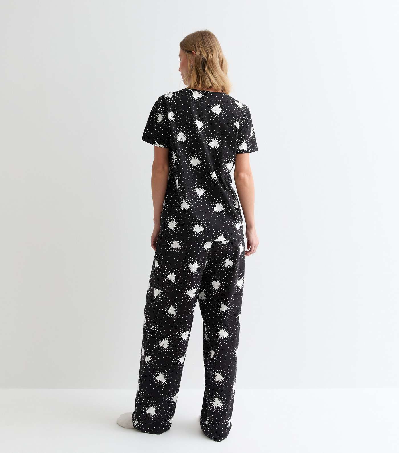 Maternity Black Heart Print Cotton Wide Leg Pyjama Set Image 4