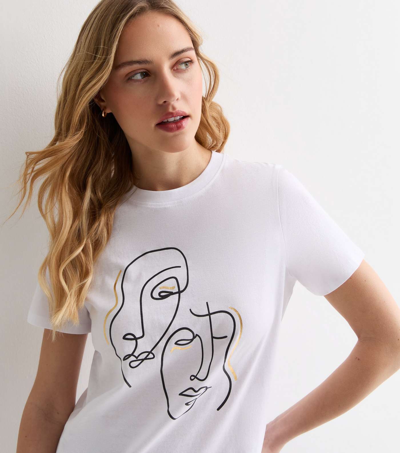 White Cotton Metallic Sketch Face Logo T-Shirt Image 2