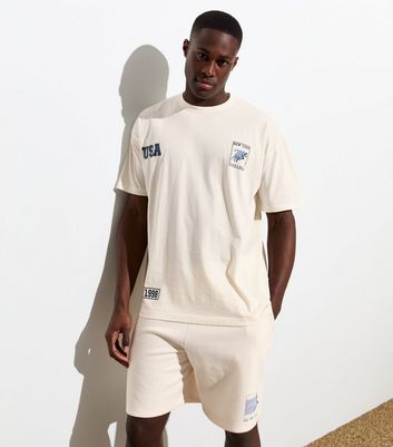 Men's Off White Cotton NY Athletics Print T-Shirt New Look