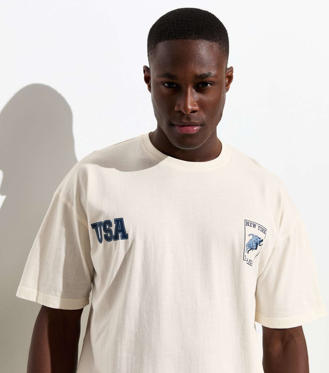 Off White Cotton NY Athletics Print T-Shirt Image 2