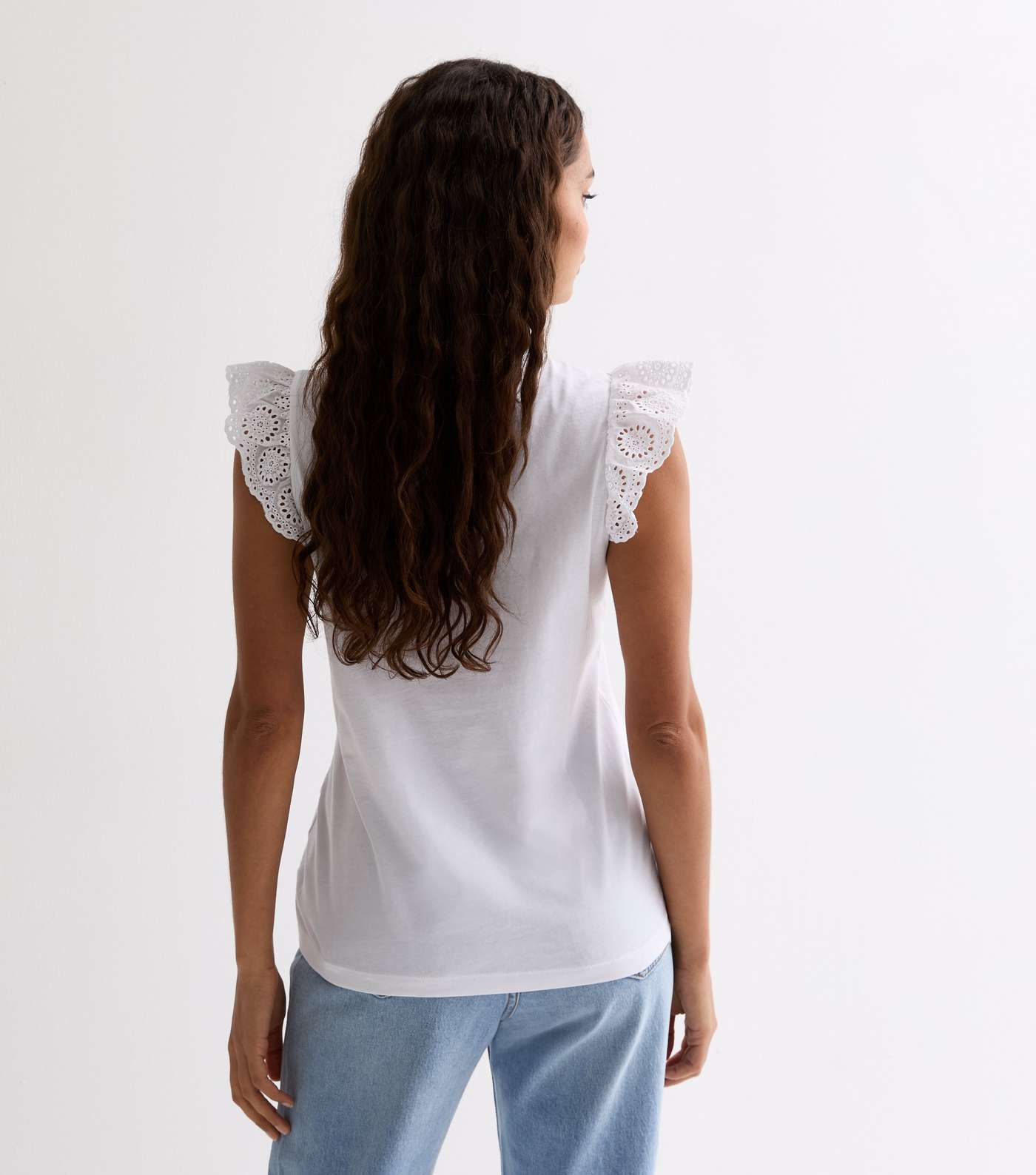 Petite White Cotton Broderie Frill Sleeve Top Image 4