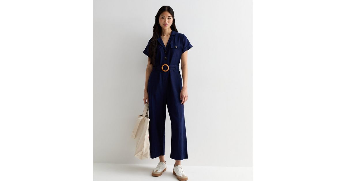 Plus Woven Belted Wide Leg Jumpsuit