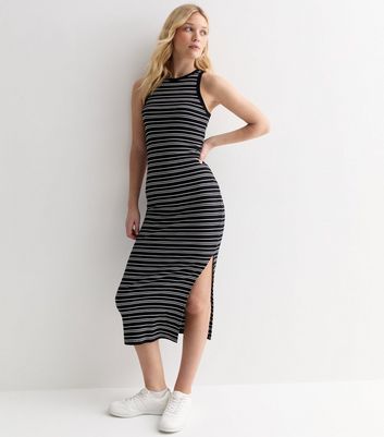 Black and white bodycon midi dress best sale