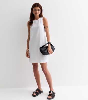 White Linen Blend Sleeveless Mini Dress