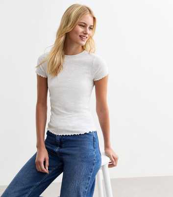 Tall Grey Frill Short Sleeve T-Shirt