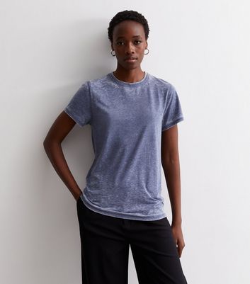 Tall Blue Burnout Crew Neck T-Shirt | New Look