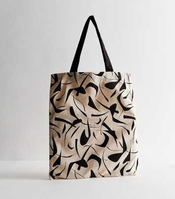 Beige Abstract Pattern Cotton Tote Bag