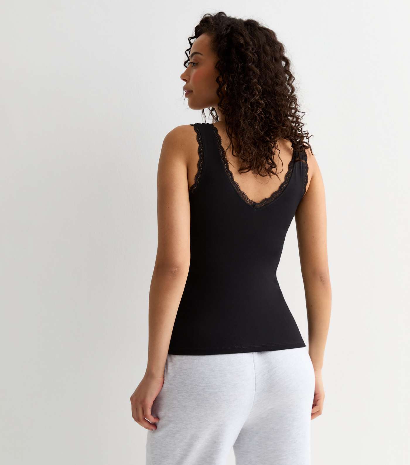 Tall Black Lace Trim V Neck Vest Image 4