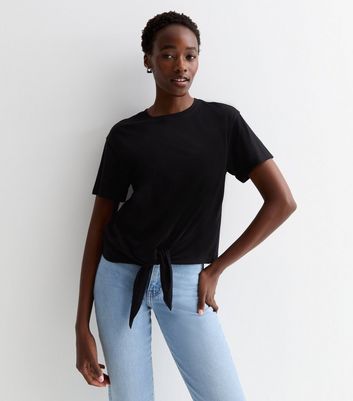 Tall Black Tie Front T-Shirt New Look