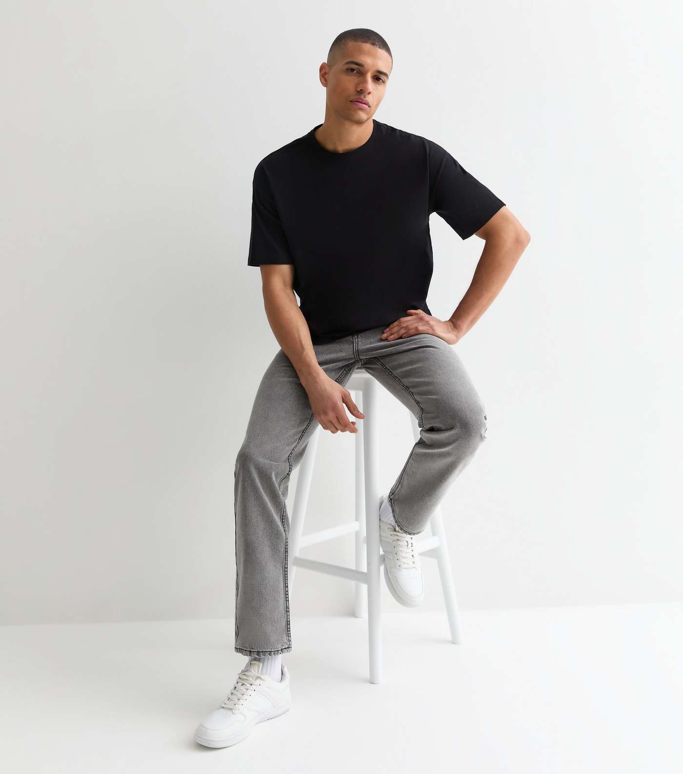 Pale Grey Straight Jeans Image 4