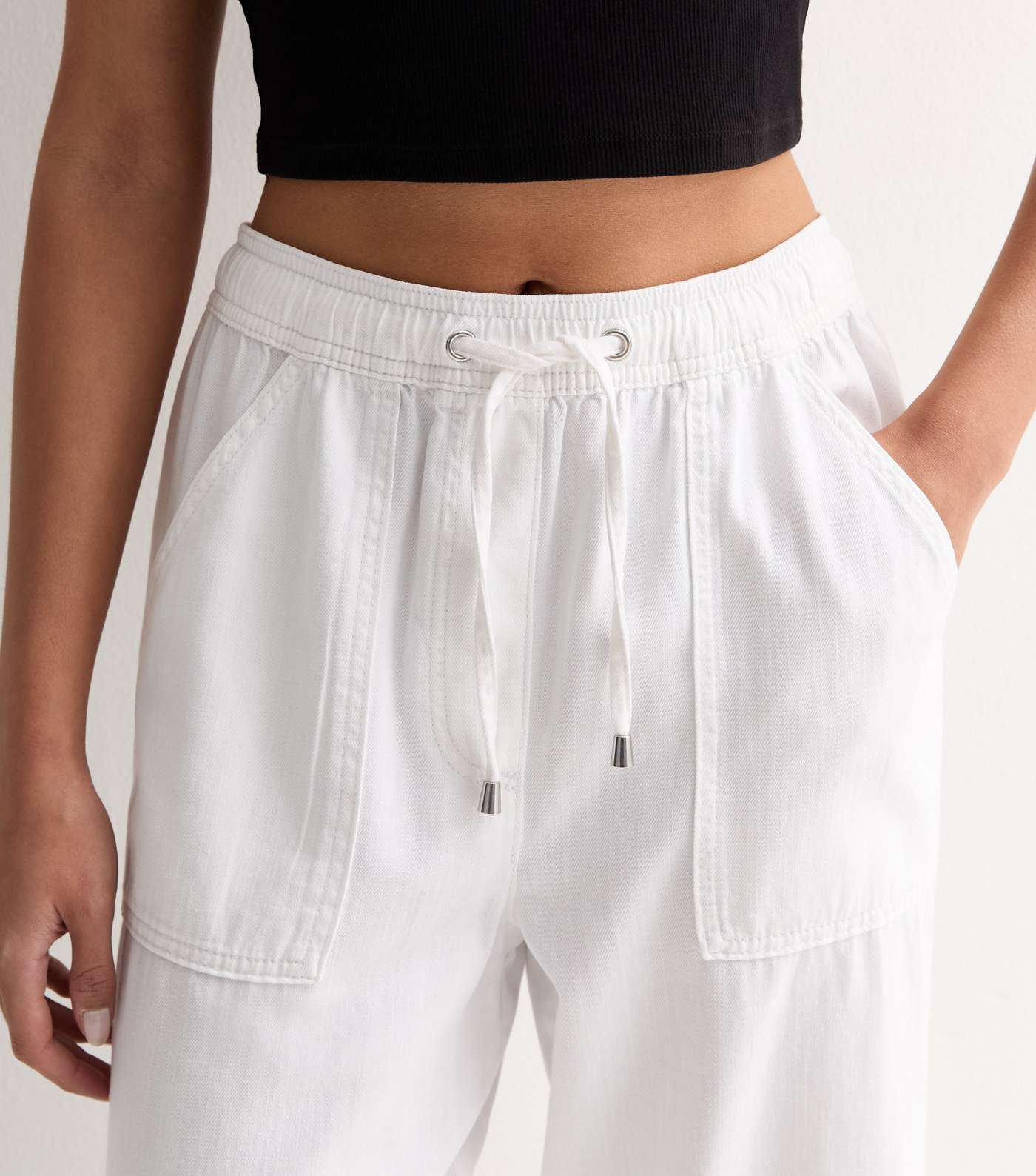 White Cotton Twill Wide Leg Trousers Image 2