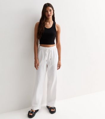 White Cotton Twill Wide Leg Trousers New Look