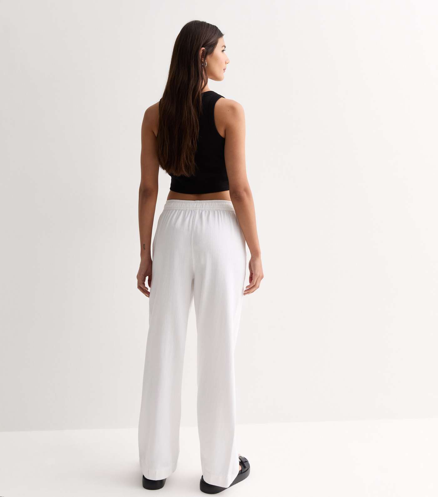 White Cotton Twill Wide Leg Trousers Image 4