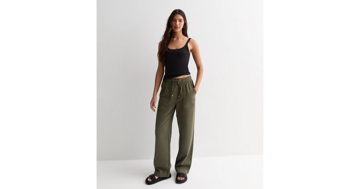 Khaki Cotton Twill Wide Leg Trousers | New Look