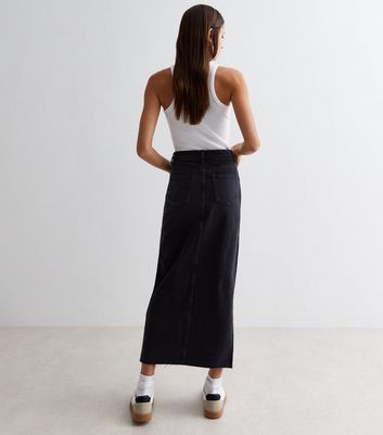 High waisted black 2025 denim midi skirt